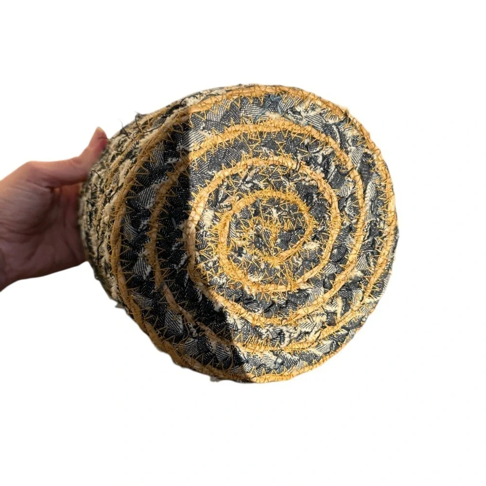 Plant Woven Basket with Black denim and Tan Design small/medium will Post size